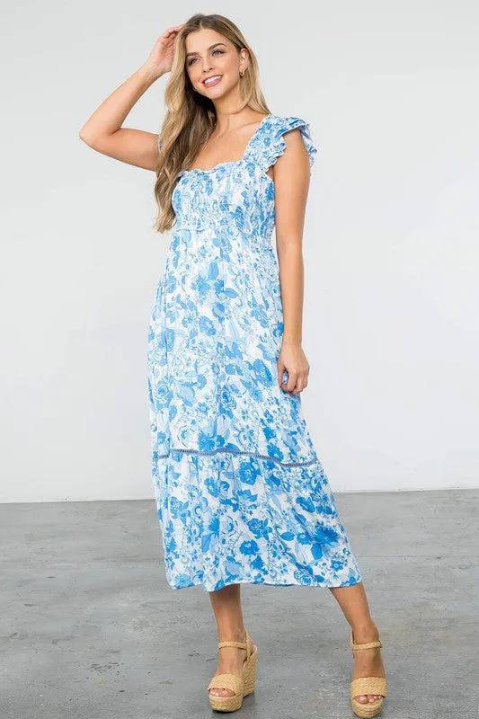 Daphne Smocked Floral Print Maxi Dress