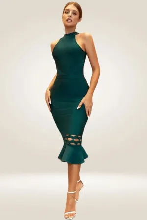 Dark Green Cut Out Midi Bodycon Dress