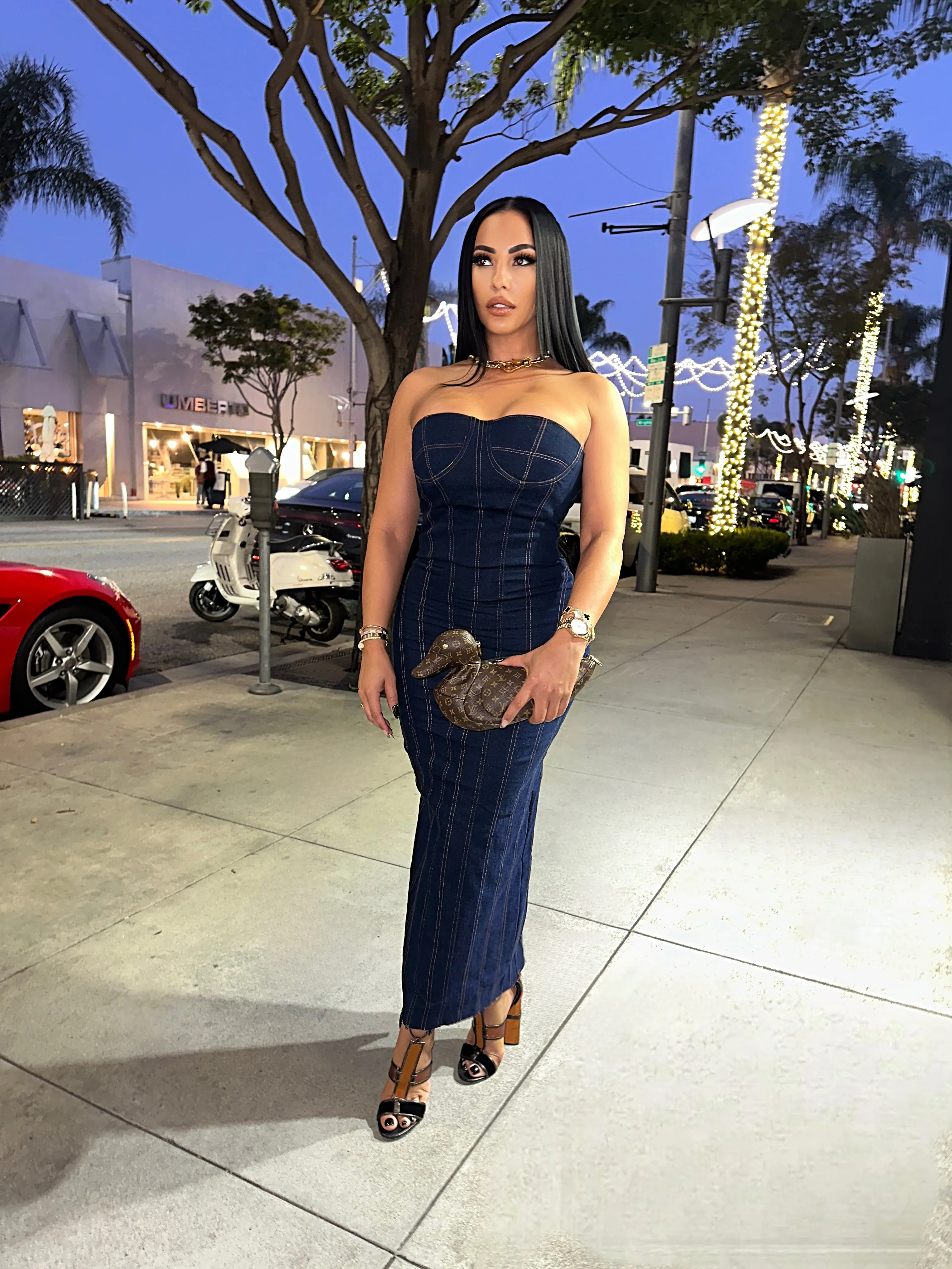 Date night in Denim Tube body con dress