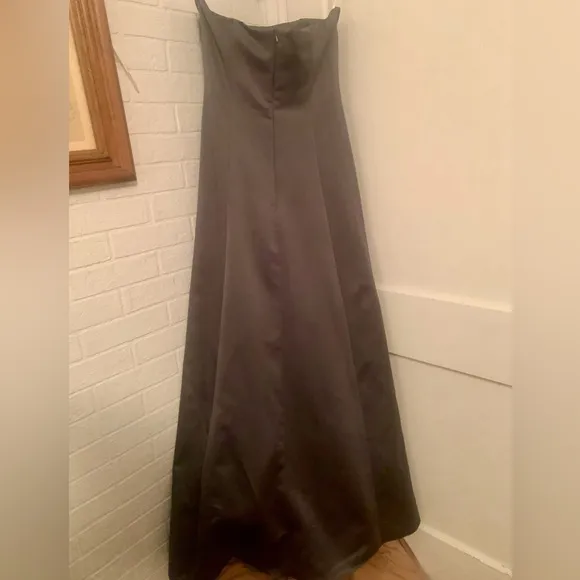 David’s Bridal Pewter Satin Gown With Side Drape Brooch Size 8