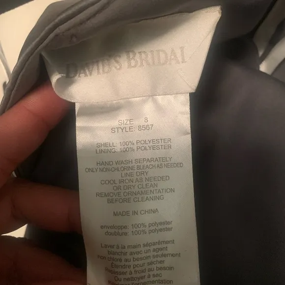 David’s Bridal Pewter Satin Gown With Side Drape Brooch Size 8