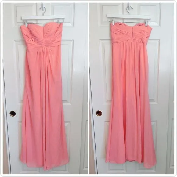 David's Bridal strapless pleated chiffon gown style# F15555 sz 4