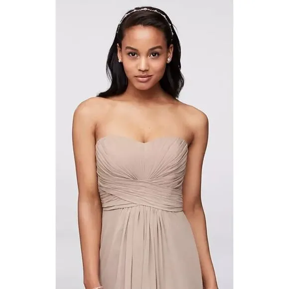 David's Bridal strapless pleated chiffon gown style# F15555 sz 4