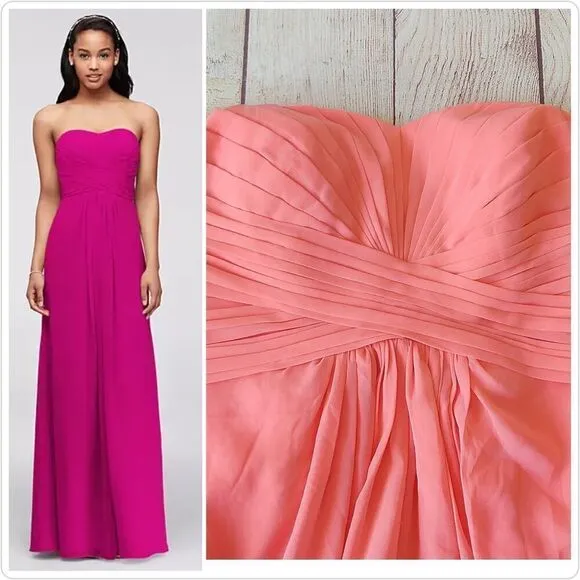 David's Bridal strapless pleated chiffon gown style# F15555 sz 4