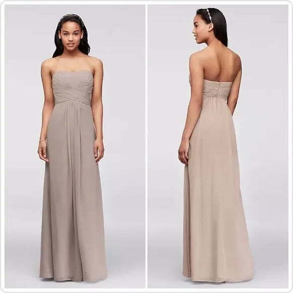 David's Bridal strapless pleated chiffon gown style# F15555 sz 4