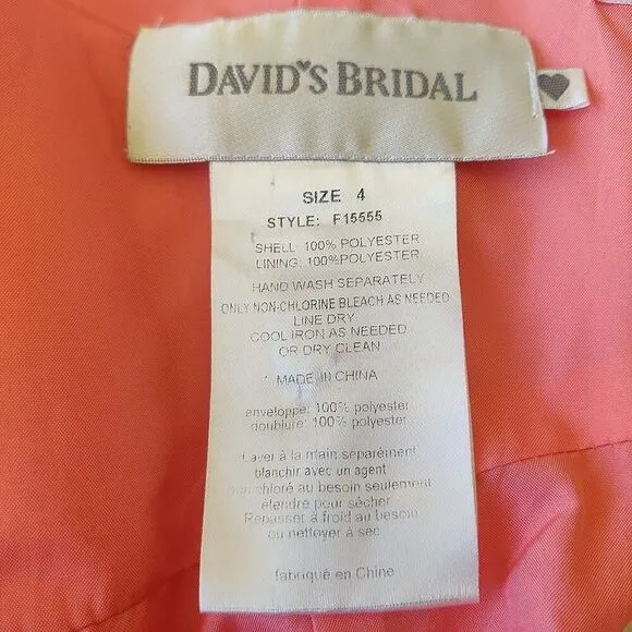 David's Bridal strapless pleated chiffon gown style# F15555 sz 4