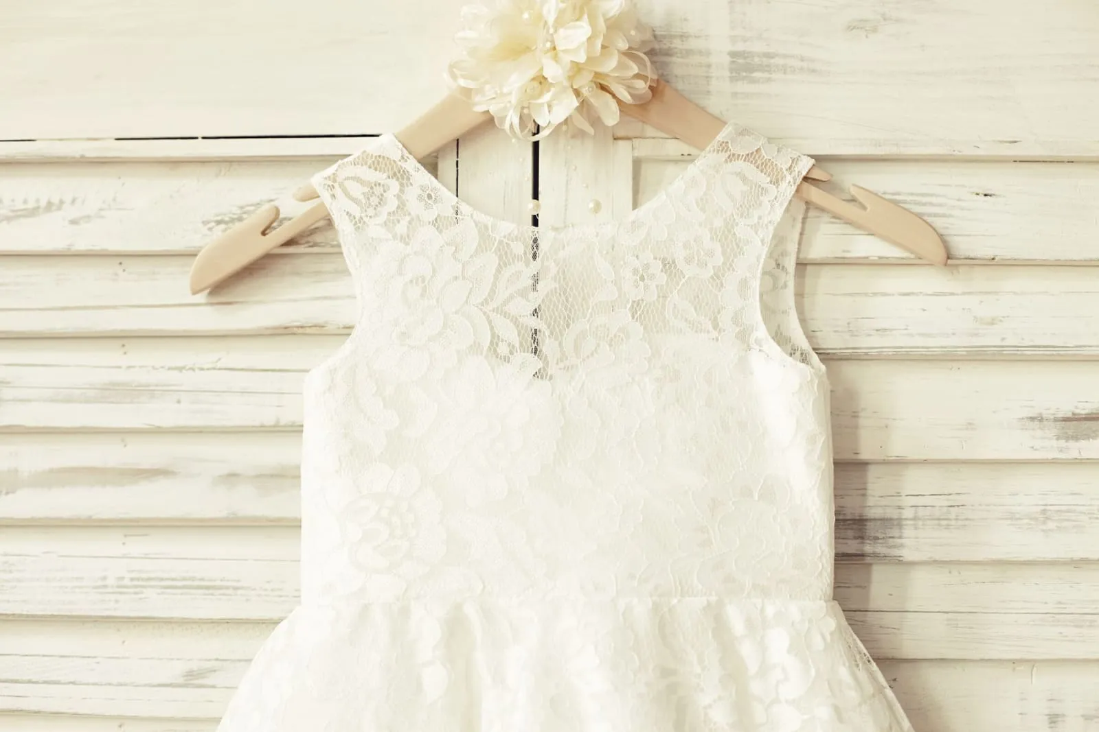 Deep V Back Ivory Lace Flower Girl Dress, Navy Blue Bow