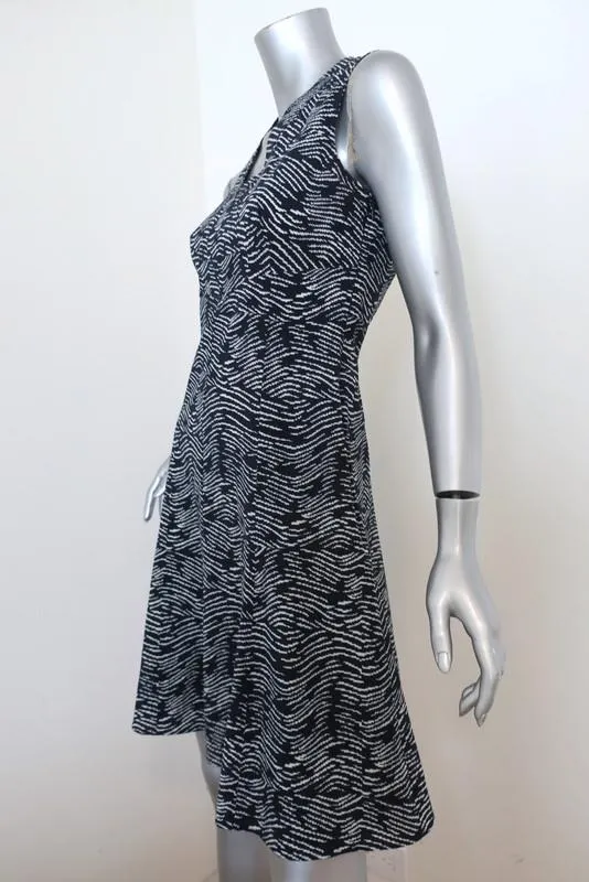 Derek Lam Dress Navy/White Printed Stretch Silk Size 2 Sleeveless Fit & Flare