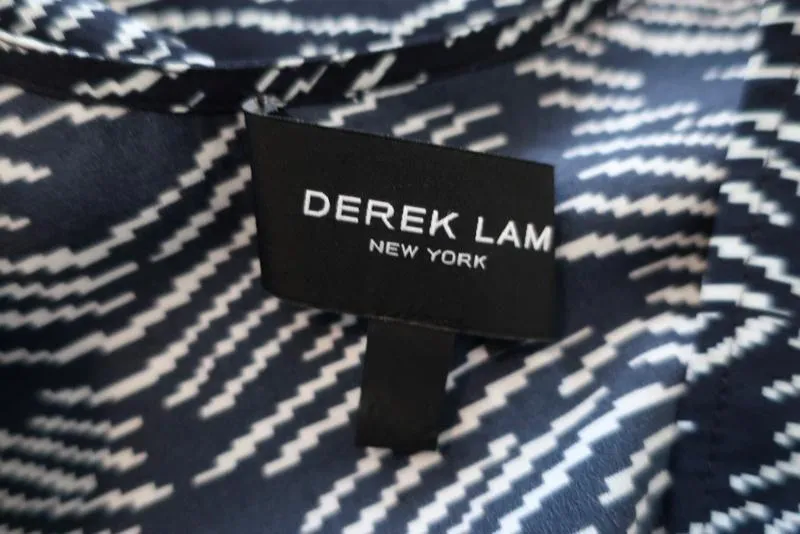 Derek Lam Dress Navy/White Printed Stretch Silk Size 2 Sleeveless Fit & Flare