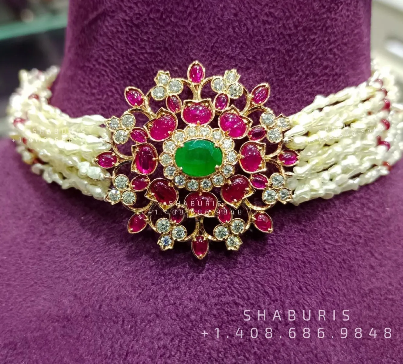 Diamond Choker Pure Silver jewelry Indian ,diamond Necklace,Indian Necklace,Indian Bridal,Indian Wedding Jewelry Coral Necklace-SHABURIS