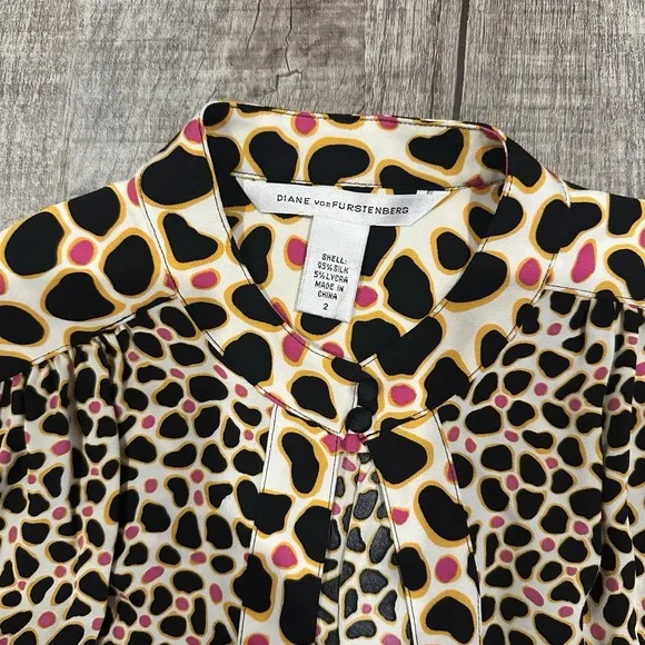 Diane Von Furstenberg Abel Surplice Wrap Dress V Neck Silk Cheetah Print Sz 2