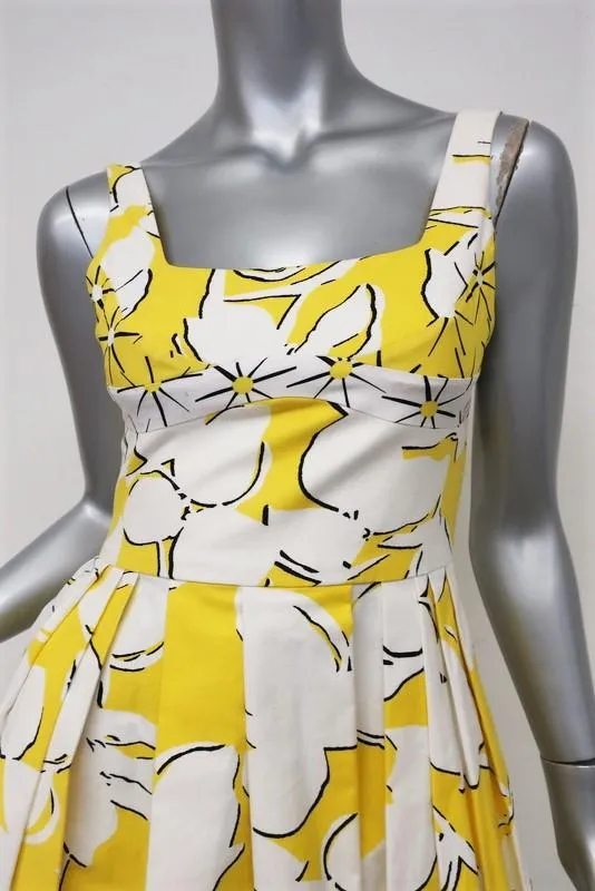 Diane von Furstenberg Dress Yellow Floral Print Size 2 Sleeveless Fit & Flare