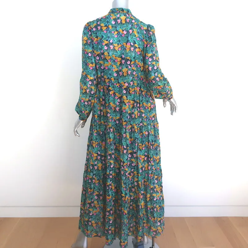 Diane von Furstenberg Tiered Maxi Dress Nea Garden Print Cotton-Silk Size Small