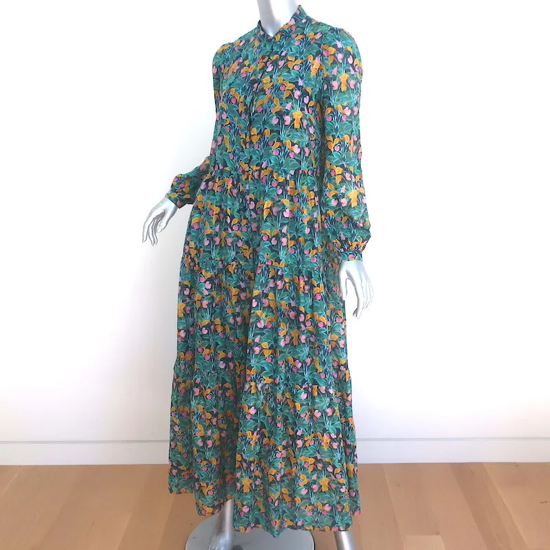 Diane von Furstenberg Tiered Maxi Dress Nea Garden Print Cotton-Silk Size Small