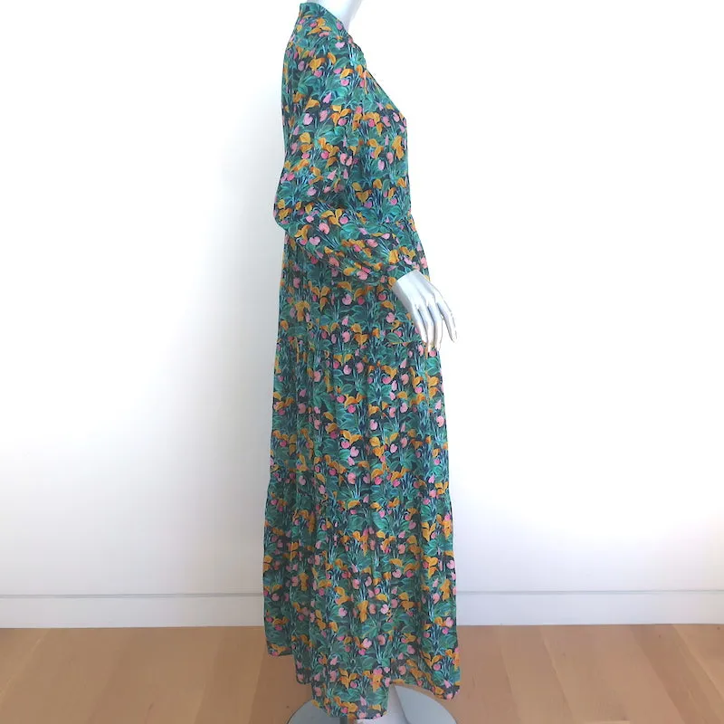 Diane von Furstenberg Tiered Maxi Dress Nea Garden Print Cotton-Silk Size Small