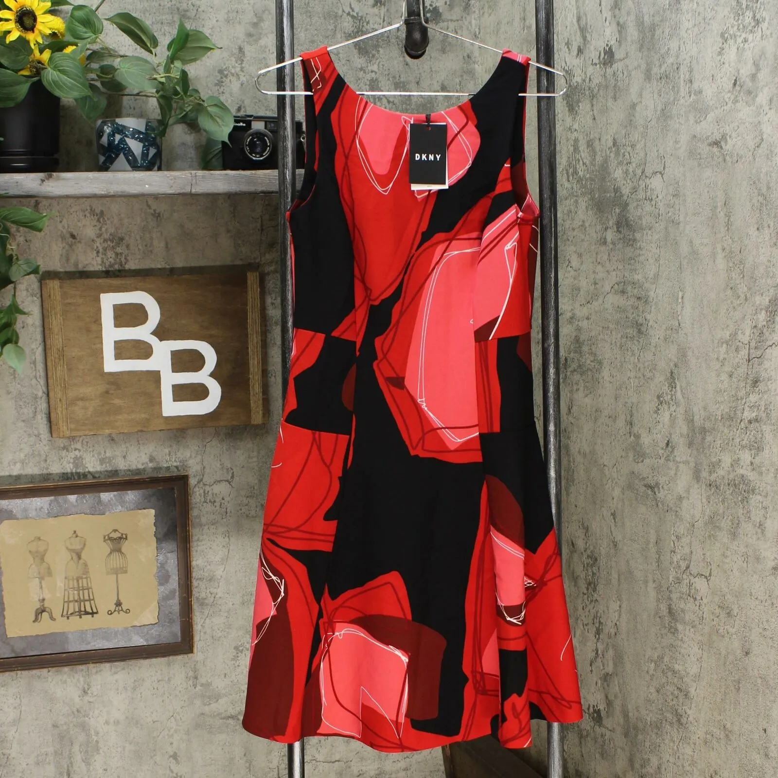 DKNY Women's Abstract Floral Fit and Flare Dress