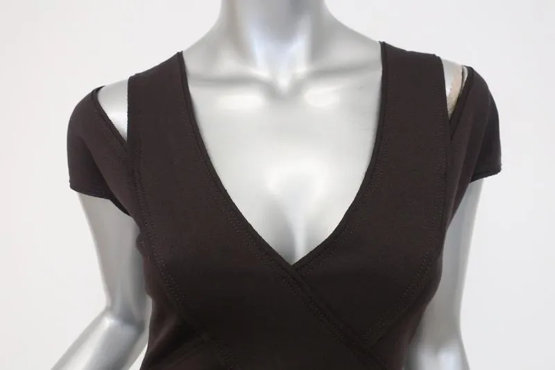 Donna Karan Dress Dark Brown Cutout Stretch Jersey Size 4 Cap Sleeve Sheath
