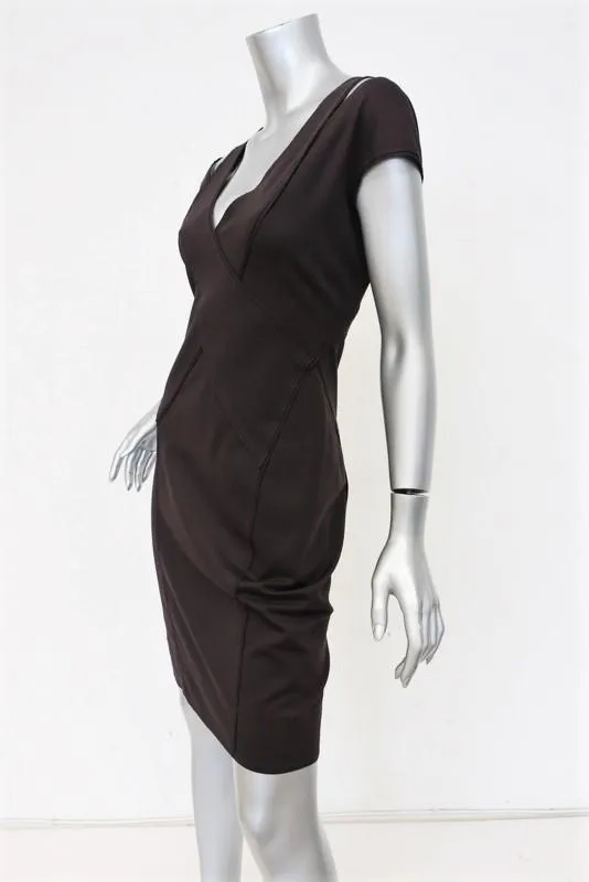 Donna Karan Dress Dark Brown Cutout Stretch Jersey Size 4 Cap Sleeve Sheath