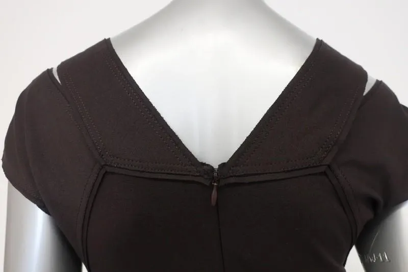 Donna Karan Dress Dark Brown Cutout Stretch Jersey Size 4 Cap Sleeve Sheath