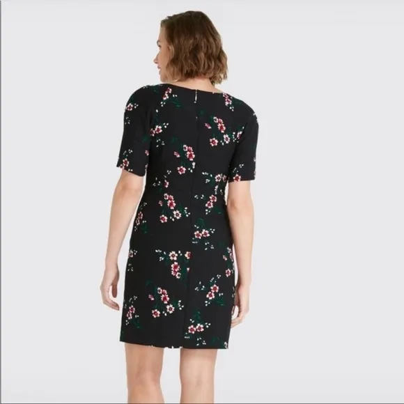 Draper James Floral V-Neck Sheath Dress in Black Size 6