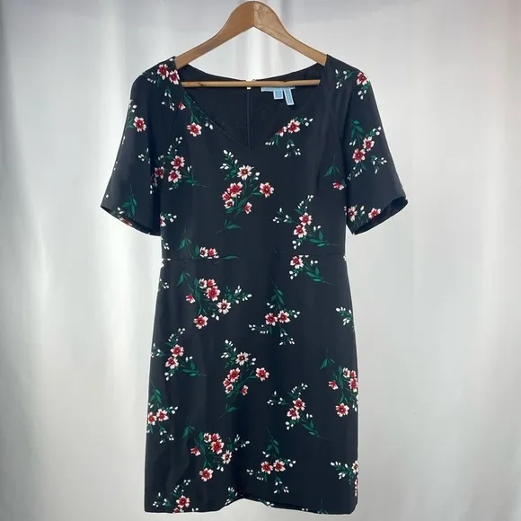 Draper James Floral V-Neck Sheath Dress in Black Size 6