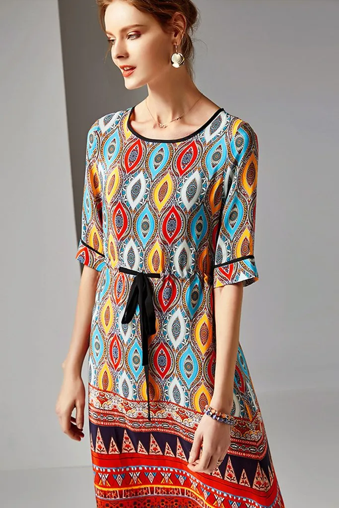 Drawstring Silk A-line Dress