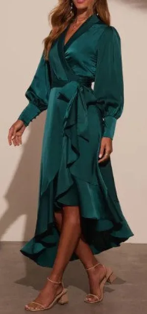 Dress Forum Emerald Satin Wrap Dress
