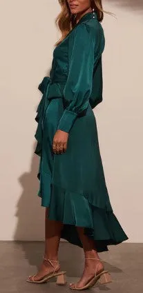 Dress Forum Emerald Satin Wrap Dress
