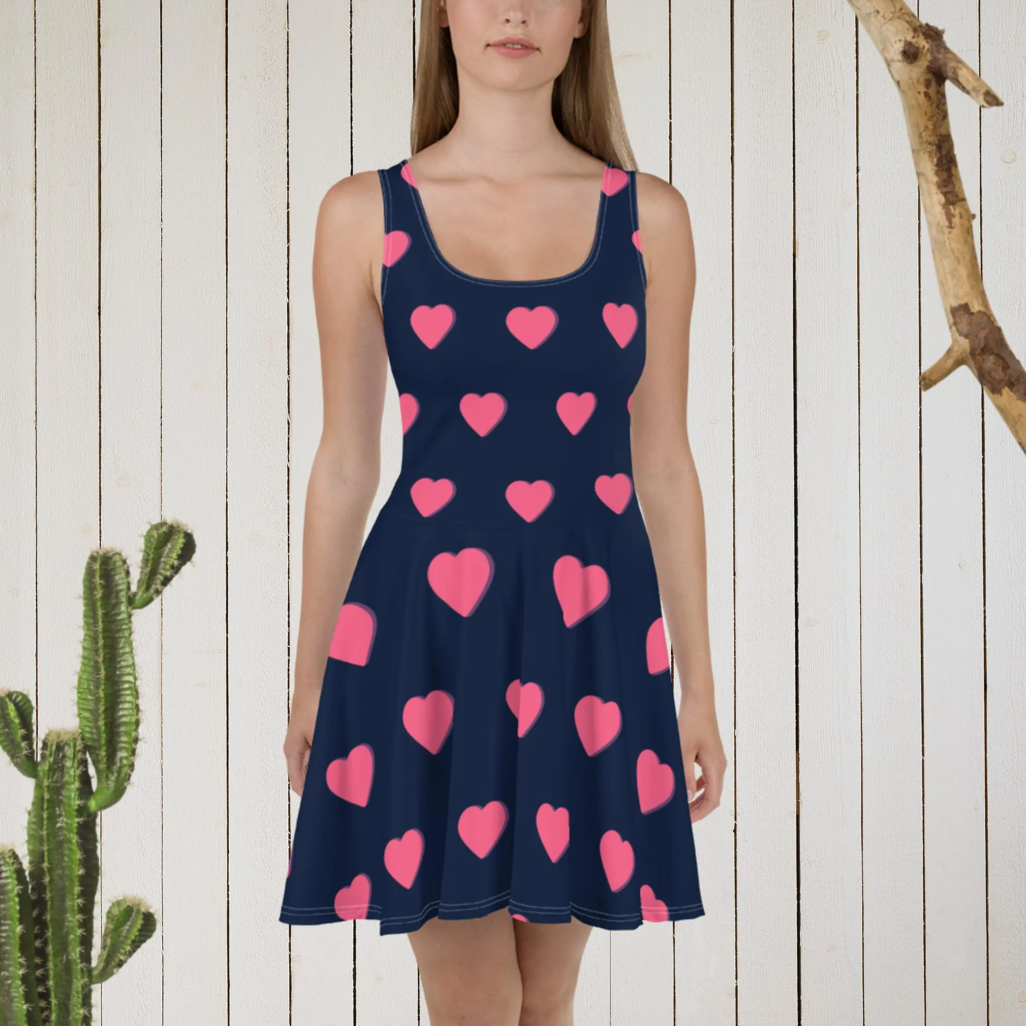 Dress- Skater Dress, heart designed dress, blue/pink dress