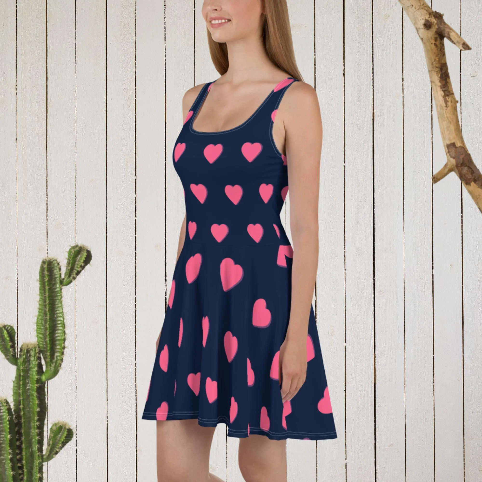 Dress- Skater Dress, heart designed dress, blue/pink dress