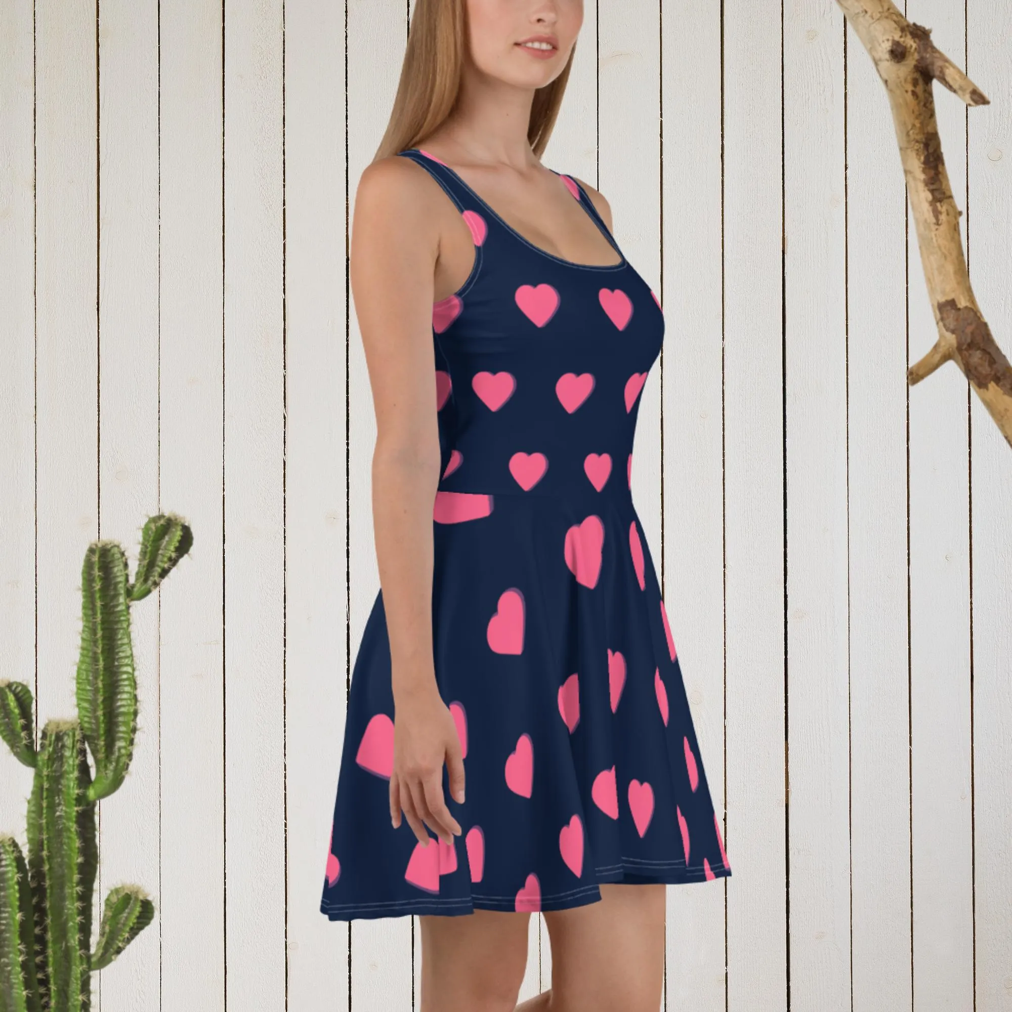 Dress- Skater Dress, heart designed dress, blue/pink dress