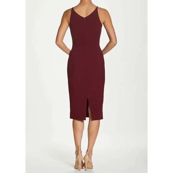 Dress the Population Lyla Midi Dress Burgundy XL Plunging Fitted Sleeveless