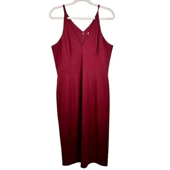 Dress the Population Lyla Midi Dress Burgundy XL Plunging Fitted Sleeveless