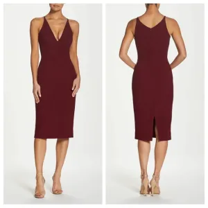 Dress the Population Lyla Midi Dress Burgundy XL Plunging Fitted Sleeveless