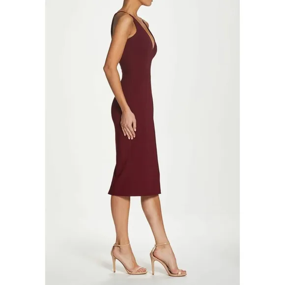 Dress the Population Lyla Midi Dress Burgundy XL Plunging Fitted Sleeveless