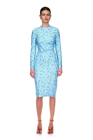 Dress with Side Twist in Dancing Tulips