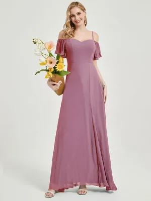 Dusty Rose A-Line Chiffon Bridesmaid Maxi Dress With High Leg Slit