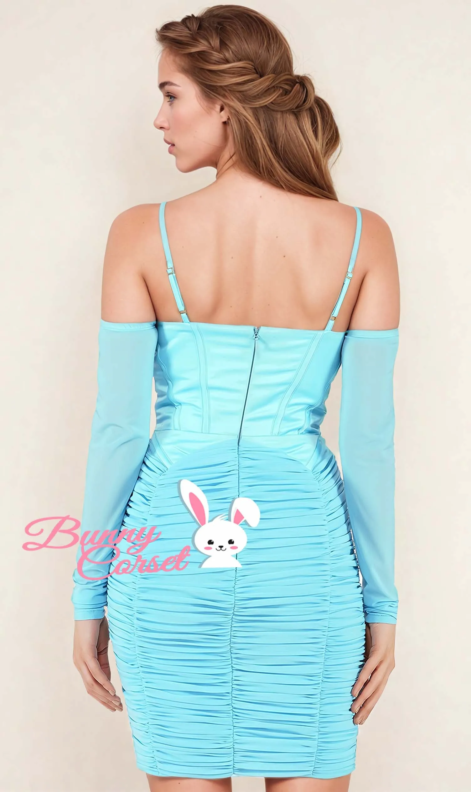 Elin Cyan Blue Mesh Corset Dress