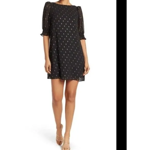 ELIZA J Black Gold Party Cocktail Sheath Short Dress Size 10 Evening Wear Date