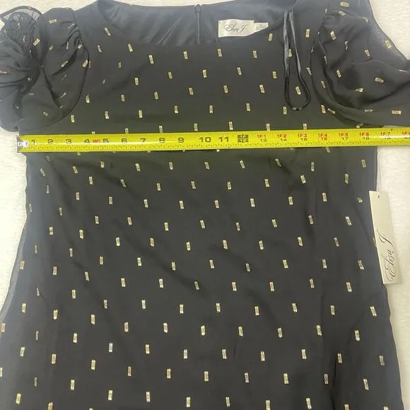 ELIZA J Black Gold Party Cocktail Sheath Short Dress Size 10 Evening Wear Date