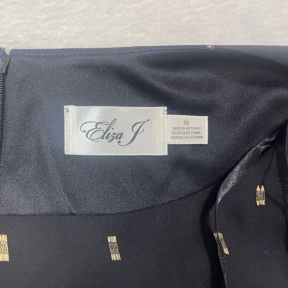 ELIZA J Black Gold Party Cocktail Sheath Short Dress Size 10 Evening Wear Date