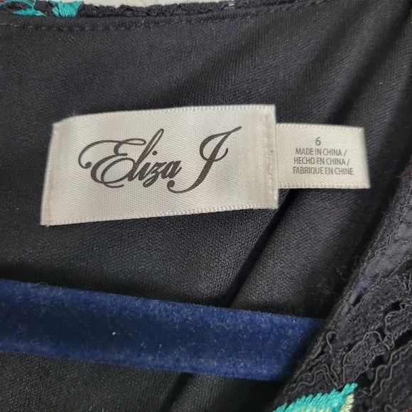 Eliza J Embroidered Black Lace Sheath Floral Tapestry Brocade Dress Size 6