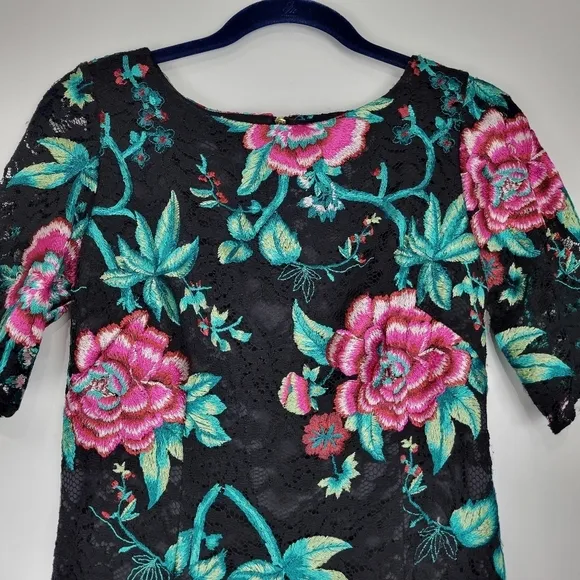 Eliza J Embroidered Black Lace Sheath Floral Tapestry Brocade Dress Size 6