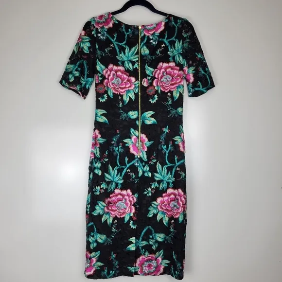 Eliza J Embroidered Black Lace Sheath Floral Tapestry Brocade Dress Size 6