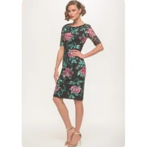 Eliza J Embroidered Black Lace Sheath Floral Tapestry Brocade Dress Size 6