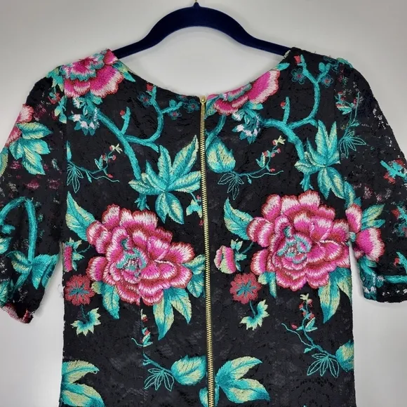 Eliza J Embroidered Black Lace Sheath Floral Tapestry Brocade Dress Size 6