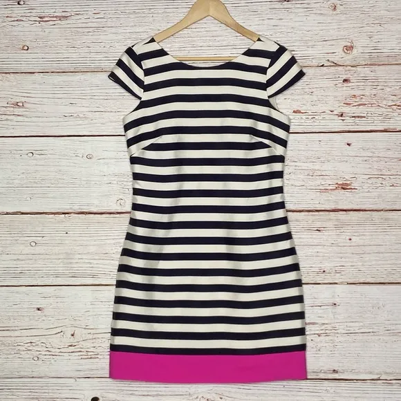 Eliza J Navy White Pink Stripe Sheath Dress Sz 4