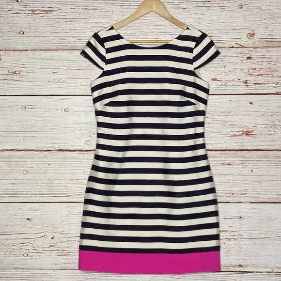 Eliza J Navy White Pink Stripe Sheath Dress Sz 4