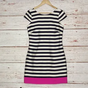 Eliza J Navy White Pink Stripe Sheath Dress Sz 4