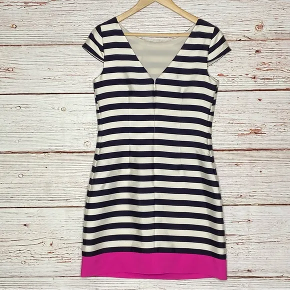 Eliza J Navy White Pink Stripe Sheath Dress Sz 4